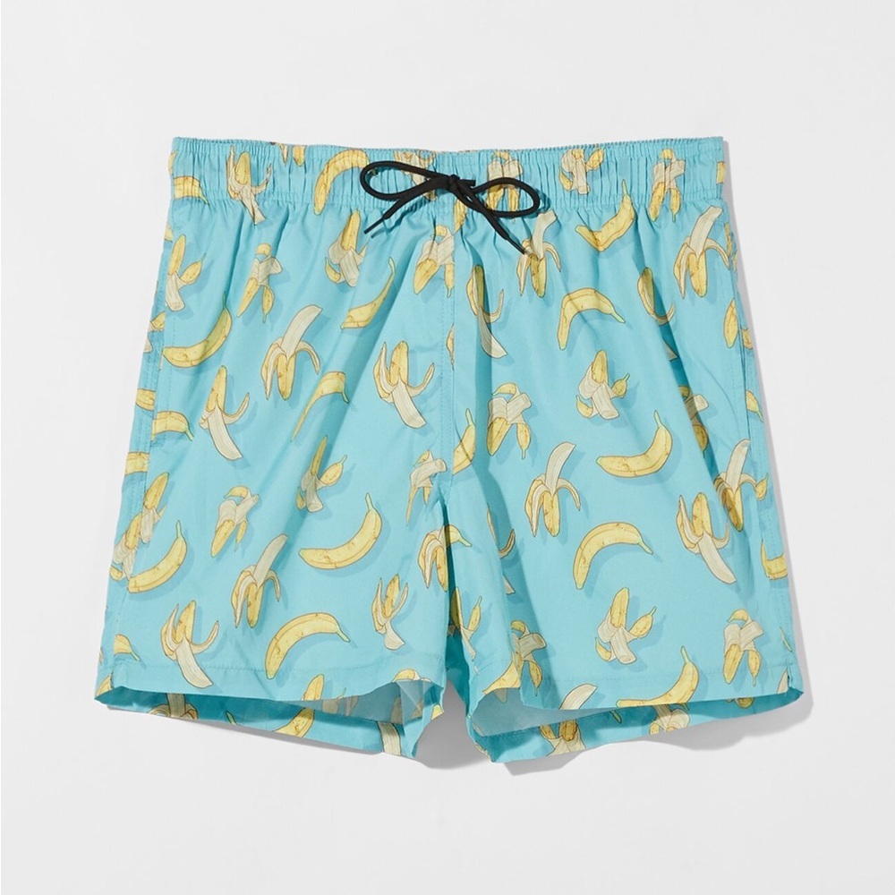 🌹NWOT. Bershka Men Blue/Yellow Banana Print Board Shorts/Swimming Shorts. …